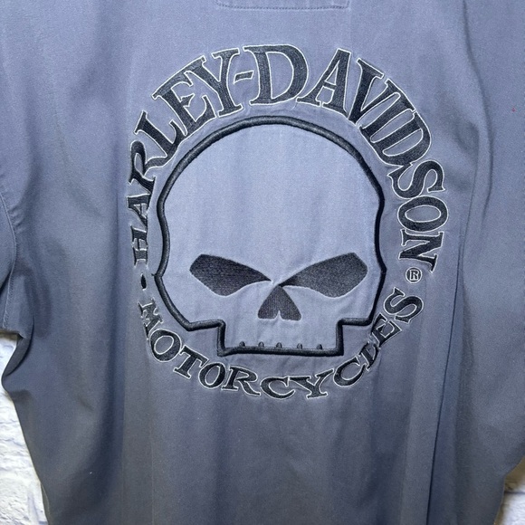Harley-Davidson Willie G Skull Gray Garage Mechanic Embroidered Button Shirt XL - Picture 2 of 13